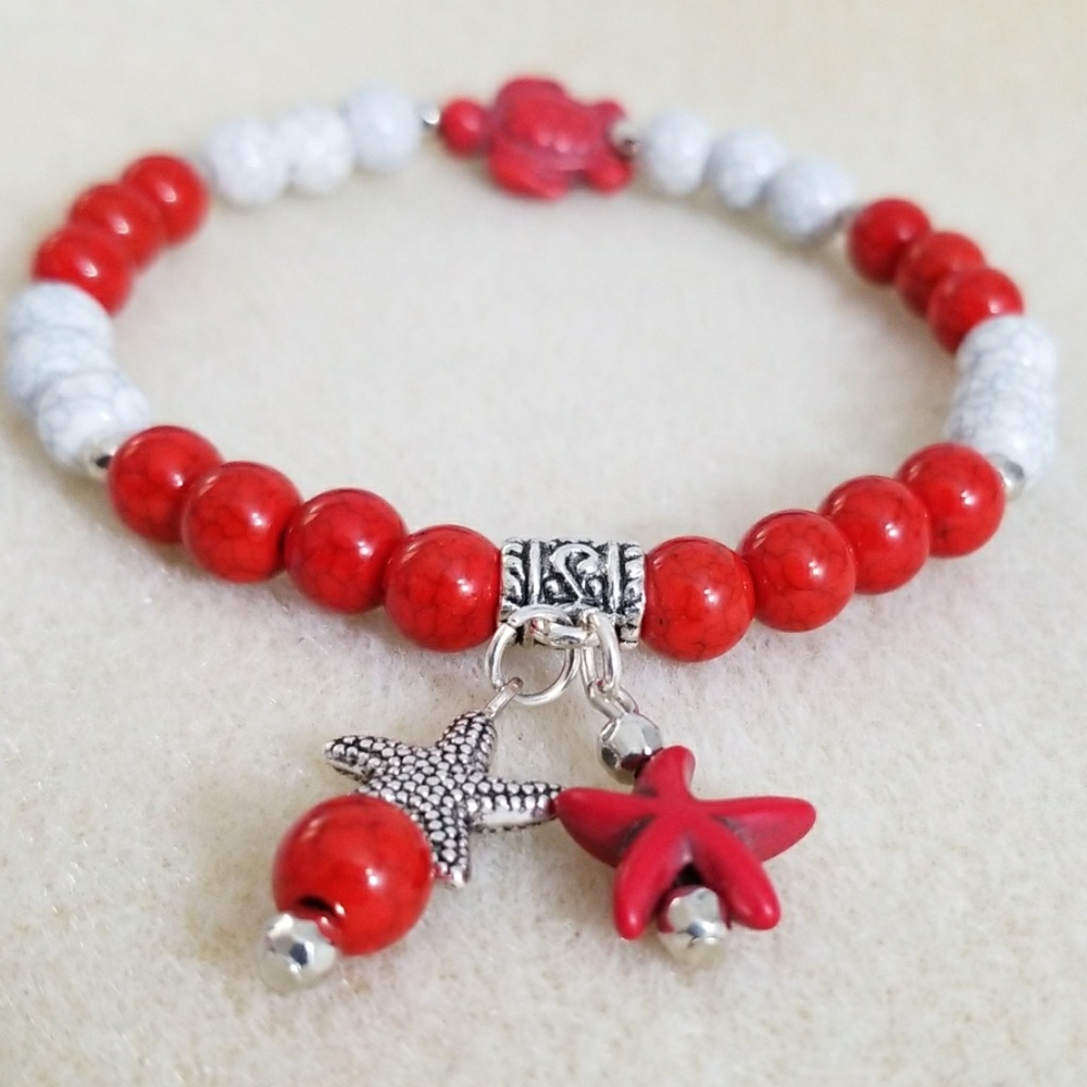 Anklet! Red, white, silver, starfish, turtle
